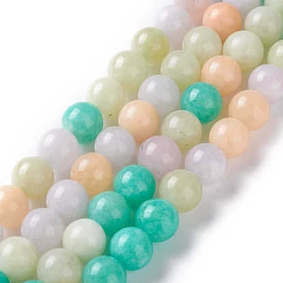 Teñidos naturales blancas perlas de jade hebras, rondo