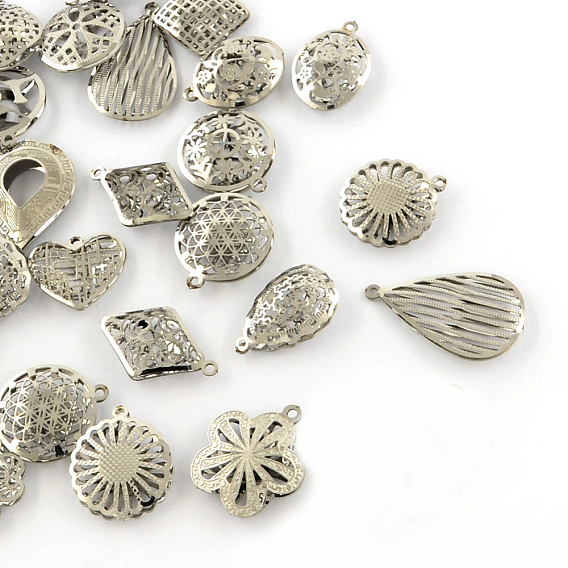 304 Stainless Steel Pendants, Hollow, Mixed Shapes
