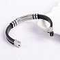 Trendy Unisex Black Color PU Leather Cord Bracelets, with 304 Stainless Steel Slider Charms and Watch Band Clasps, 215x9~12mm