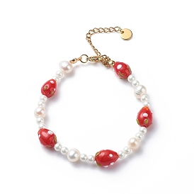 3d bracelet perlé au chalumeau fraise et coquillage pour femme