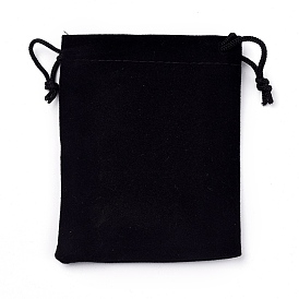 Rectangle Velvet Pouches, Drawstring Bags, with Polyester Rope
