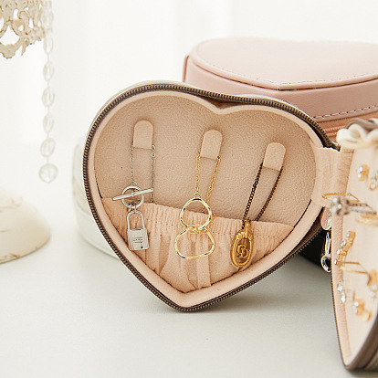 PU Leather Jewelry Set Zipper Boxes, Velvet Inside, for Wedding, Jewelry Storage Case