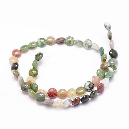 Natural Indian Agate Beads Strands, Flat Round