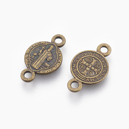 Liens / connecteurs en alliage de style tibétain, plat et circulaire avec Saint Benoit, sans cadmium et sans plomb, 15x9x1.5mm, trou: 1.5 mm, environ 1000 pcs / 1000 g