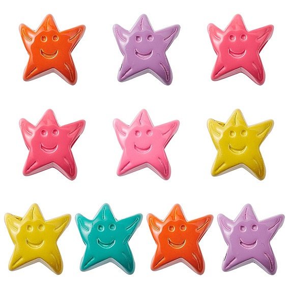 Spray Painted Alloy Beads, Star with Smiling Face