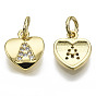 Brass Micro Pave Clear Cubic Zirconia Charms, with Jump Ring, Heart with Letter, Real 16K Gold Plated, Nickel Free