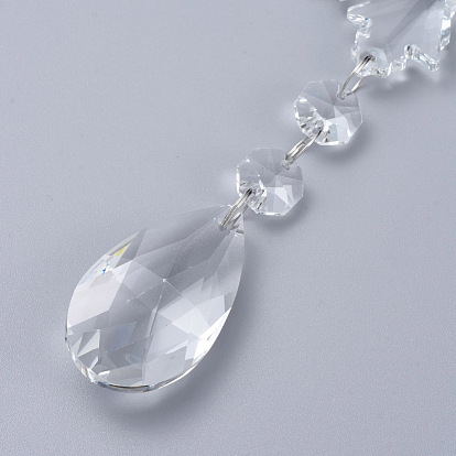 Cristal araña candelabros prismas, colgante de cristal con forma de lágrima y copo de nieve, con cinta de organza, facetados