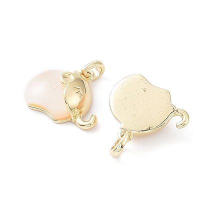 Rack Plating Brass Elephant Charms, with Shell, Long-Lasting Plated