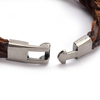 Стильный плетеный шнур браслеты кожа, Сплав с застежками защелкой, 200x13 мм