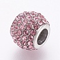 304 Stainless Steel European Beads, Large Hole Beads, with Rhinestone, Rondelle