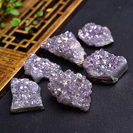Electroplate Natural Drusy Amethyst Display Decorations, Raw Amethyst Cluster, Nuggets