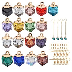 Electroplate Glass Charms, with Alloy Finding, Cube
