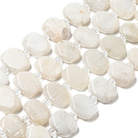 Brins de perles de pierre de lune arc-en-ciel naturel, avec des perles de rocaille, rectangle facettes