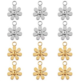 12Pcs 430 Stainless Steel Small Flower Pendants, Metal Daisy Pendant for Jewelry Earring Bracelet Handmade Making