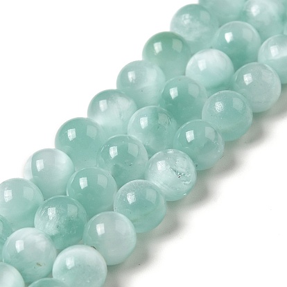 Brins de perles de verre naturel, Grade a, ronde, non teint, bleu aqua