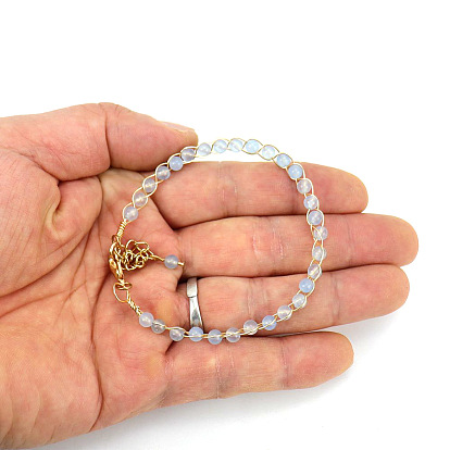 Bracelet réglable en perles de pierres précieuses naturelles avec fermoir à pince de homard, bijoux enveloppés de fil de laiton pour femmes