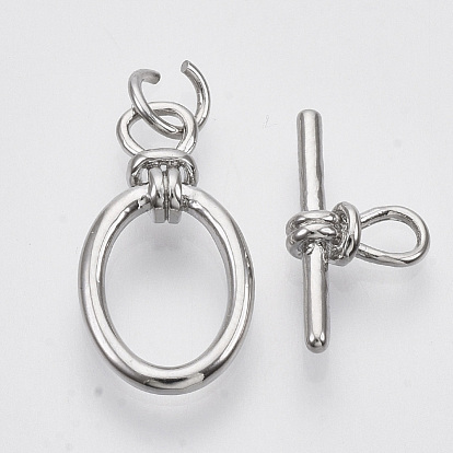 Brass Toggle Clasps, with Jump Rings, Nickel Free, Oval