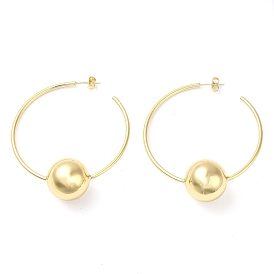 Rack Plating Brass Ring with Ball Stud Earrings, Half Hoop Earrings for Women
