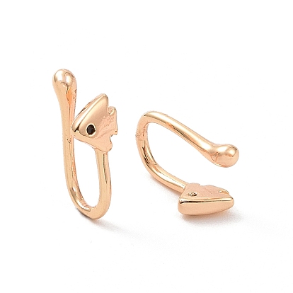 Black Cubic Zirconia Fish Cuff Earrings, Brass Non-piercing Jewelry for Women