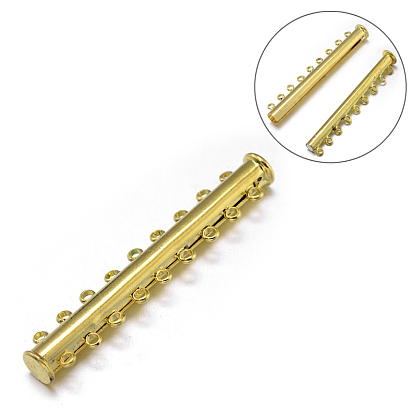 9-Strands 18-Holes Tube Brass Magnetic Slide Lock Clasps, Nickel Free, 45x10x7mm, Hole: 2mm