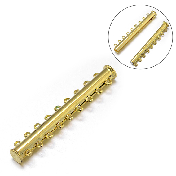 9-Strands 18-Holes Tube Brass Magnetic Slide Lock Clasps, Nickel Free, 45x10x7mm, Hole: 2mm