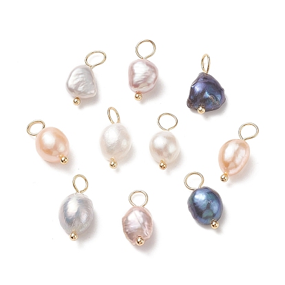 Natural Cultured Freshwater Pearl Pendants, with Brass Ball Head Pins, Two Sides Polished