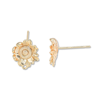 Brass Stud Earring Findings, with Horizontal Loop, Cadmium Free & Nickel Free & Lead Free, Flower