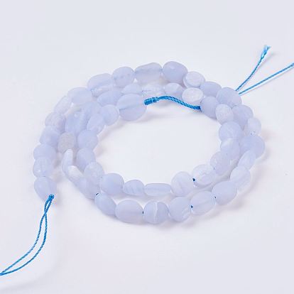 Natural Blue Lace Agate Beads Strands, Frosted, Nuggets
