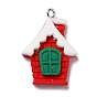 Opaque Resin Pendants, with Platinum Tone Iron Loops, Christmas Theme, House