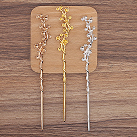 Flower Alloy Hair Sticks Findings, Round Bead Settings