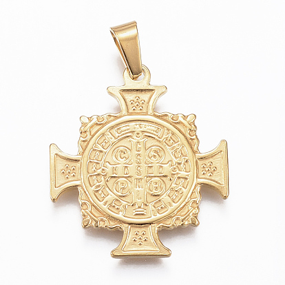 304 Stainless Steel Pendants, Cross with Saint Benedict Medal
