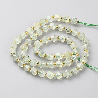 Natural Prehnite Beads Strands, with Seed Beads, Six Sided Celestial Dice, Faceted