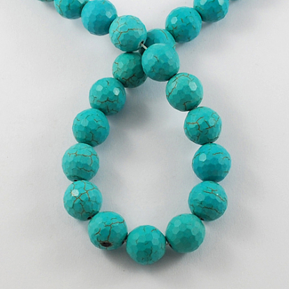 Perles de pierres fines , perles synthétiques turquoise brins, facette, ronde, turquoise foncé