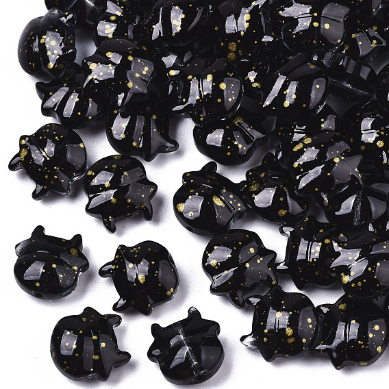 Transparent Spray Painted Glass Beads, with Gold Foil, Cow