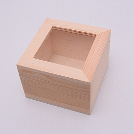 Boîte en bois platane, bouton pression, fenêtre visuelle en verre, carrée
