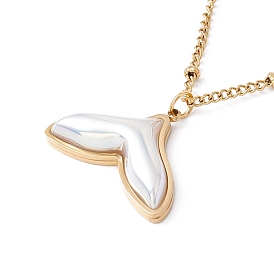 Plastic Pearl Whale Tail Pendant Necklace with Satellite Chains, Ion Plating(IP) 304 Stainless Steel Jewelry for Women