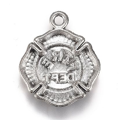 Tibetan Style Alloy Pendants, Firefighter, Flat Round with Word Fire Dept