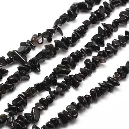 Hebras de perlas de chips de obsidiana naturales, 5~8x5~8 mm, agujero: 1 mm, alrededor de 31.5 pulgada