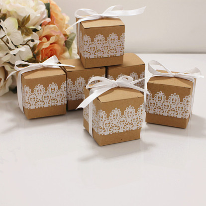 Coffret cadeau, décoration de mariage, boîte d'emballage de bonbons de douche de bébé, cartons cadeaux de fête de mariage au chocolat pour les invités, avec ruban