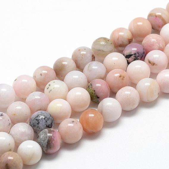 Rose naturel perles d'opale brins, classe ab, ronde