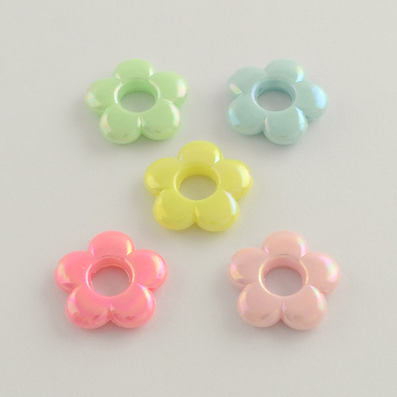 Plaqué couleur ab opaques cadres de perles acryliques, fleur, 19x4mm, trou: 2 mm, diamètre intérieur: 6 mm, sur 640 pcs / 500 g