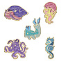 Alfileres de esmalte de caracol de medusa tortuga, Broches de aleación de animales marinos para mujer.