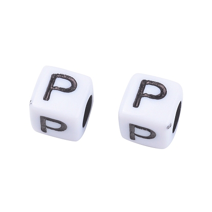 Élaborer perles acryliques, style alphabet, trou horizontal, cube, lettre a ~ z