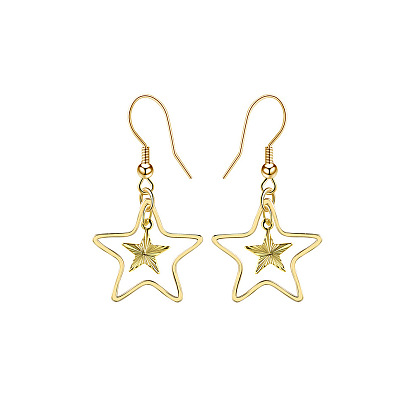Vintage Gold Pentagram Earrings Handmade Copper Ear Jewelry for Fall/Winter