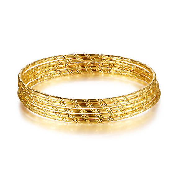 SHEGRACE Classic Real 24K Gold Plated Rolling Buddhist Bangles with Diagonal Pattern, 190x2mm