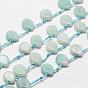 Natural Flower Amazonite Beads Strands, Top Drilled Beads, Teardrop, 10x8x3mm, Hole: 1mm, about 28pcs/strand, 16.5 inch