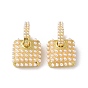 Plastic Imitation Pearl Beaded Square Dangle Hoop Earrings, Rack Plating Brass Jewelry for Women, Lead Free & Cadmium Free