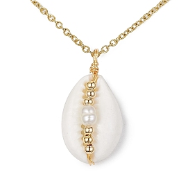 Natural Shell Pendant Necklace with 304 Stainless Cable Chains