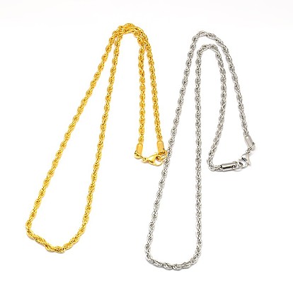 Fabrication de collier de chaîne de corde en acier inoxydable 304 à la mode, avec fermoir pince de homard, 21.5 pouces ~24 pouces (546~609mm)x3mm