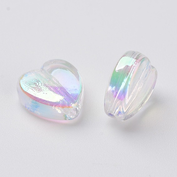 Eco-Friendly Transparent Acrylic Beads, Heart, AB Color Plated